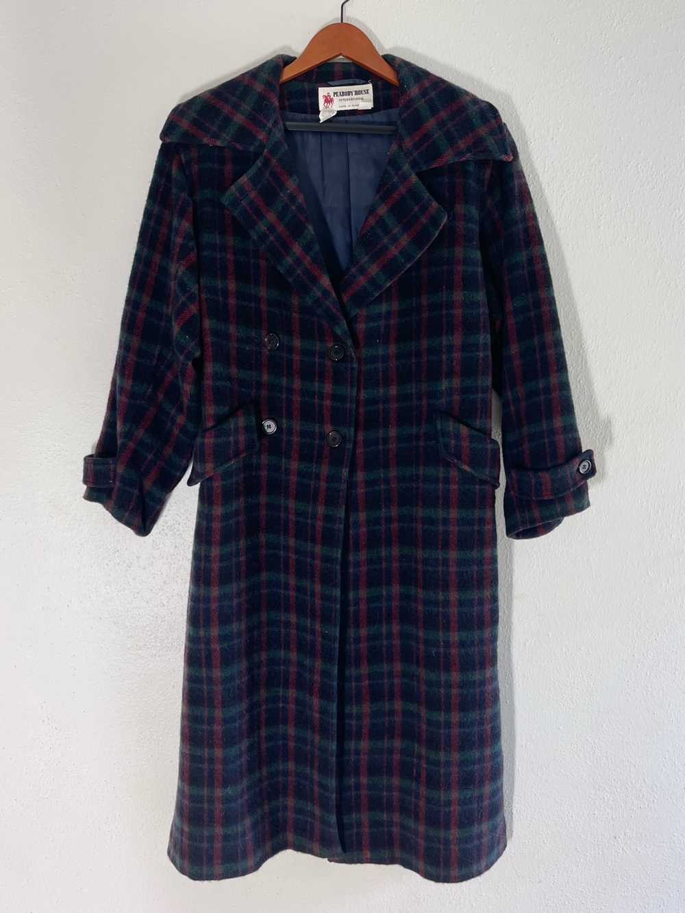 Vintage 80s Plaid Wool Blend Trench Coat